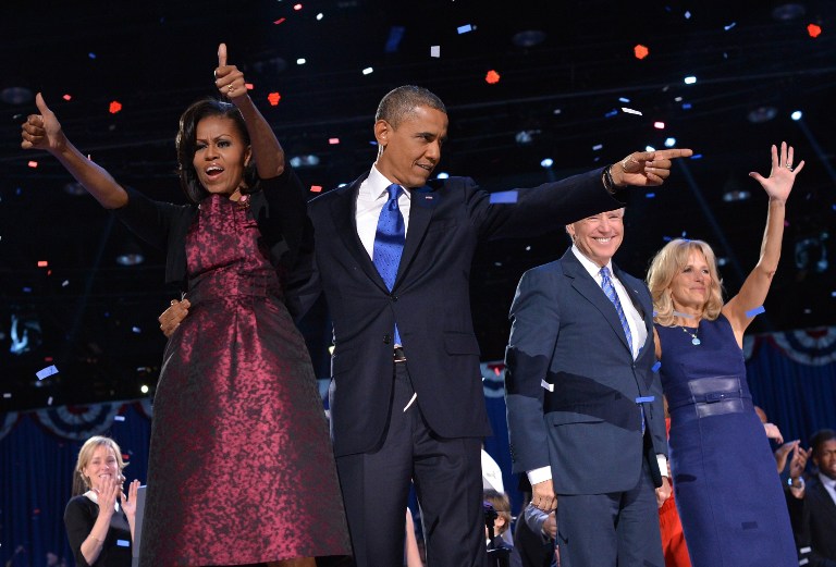 CELEBRATION. American President Barack Obama, First Lady Michelle, Vice President Joe Biden and his wife Jill celebrate Obama's reelection. Photo by AFP.