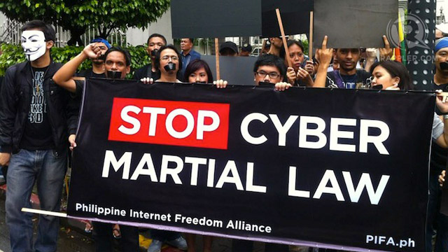 FOR INTERNET FREEDOM. Members of the Philippine Internet Freedom Alliance (PIFA) protest against the Cybercrime Law outside the gate of the Supreme Court in Padre Faura, Manila, October 2, 2012. Photo by Purple Romero.