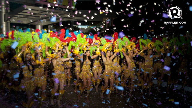 MARDI GRAS. All 50 candidates dance to a funky Brazilian beat at the Gateway Pavilion last April 6. Photo by Andrew Robles