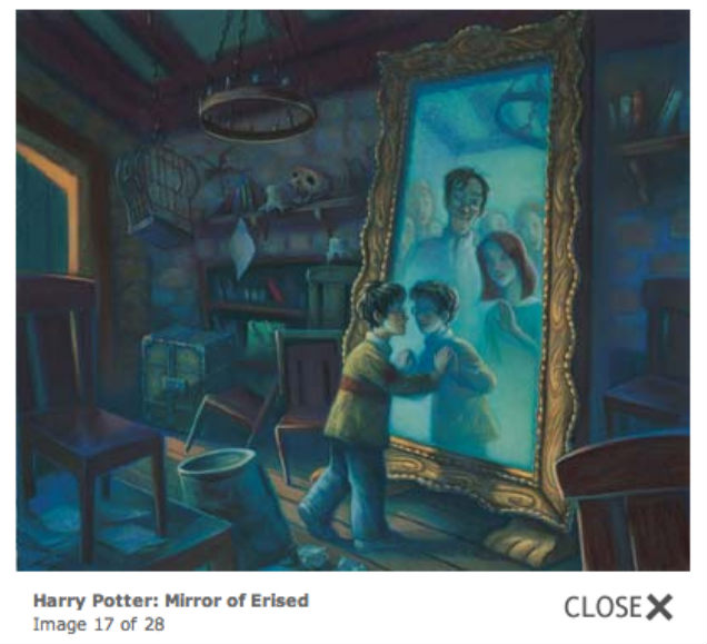 Harry discovers the Mirror of Erised. Illustration by Mary GrandPre via www.artinsights.com