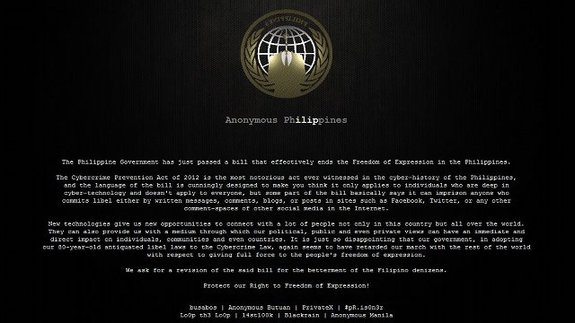 GOV'T HACKED. The group Anonymous Philippines hacks government websites to protest the Cybercrime Law. Screen grab from bsp.gov.ph