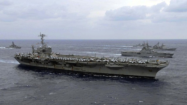 REBALANCING. A file image of the USS George Washington (CVN 73) (center) during a 2008 joint US-Japan naval exercise. Image courtesy US Navy