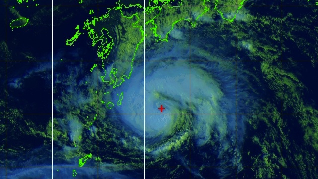Satellite image of typhoon Damrey (TS 11W), approaching southern Japan, July 31, 2012. Image courtesy of JTWC/SatOps.