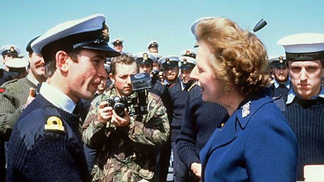 1983, January 8. Thatcher meets personnel aboard the HMS Antrim during her five-day visit to the Falkand Islands. AFP Photo