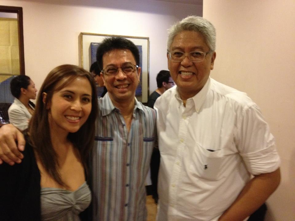 RACHEL WITH DAD HAJJI and Ryan Cayabyab at the rehearsals for the PhilPOP finals night on July 14. Photo courtesy of Alynna Velasquez