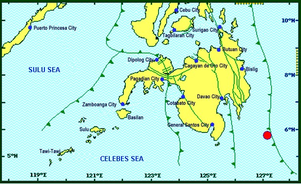 Location of the epicenter off Davao Oriental. Image courtesy of Philvolcs