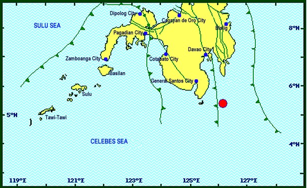 Location of the epicenter off Sarangani. Image courtesy of PHILVOLCS