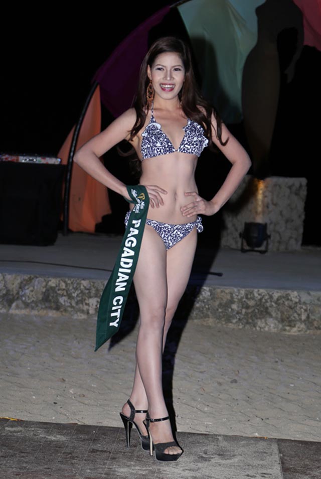 SWIMWEAR COMPETITION. Mevelyn Villamor at the swimwear competition on April 13 at Golden Sunset Resort, Batangas. Photo courtesy of Carousel Productions