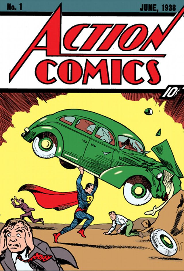 THE MAN OF STEEL ARRIVES. Superman's first appearance in Action Comics. Screen shot from Carljoe Javier's Comixology collection