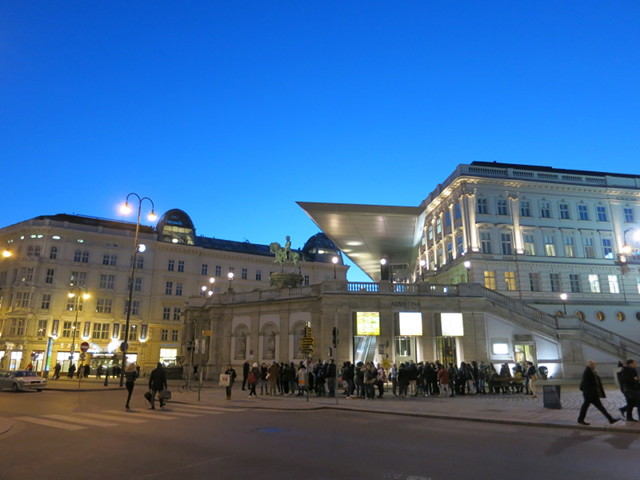 A nighttime view of the Albertina Museum