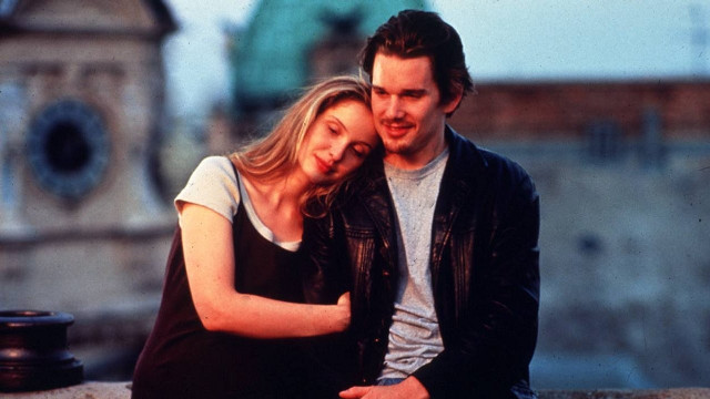 ACCIDENTAL MEETING, ACCIDENTAL LOVE. Julie Delpy and Ethan Hawke play Celine and Jesse in 'Before Sunrise.' Image from the 'Before Sunrise' Facebook page