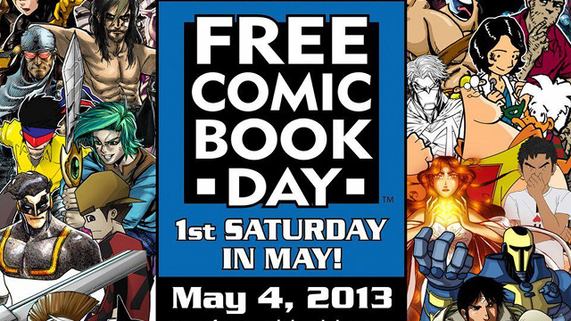 LINE UP, GET COMICS. Best of all, you can have your comics signed by the artists and authors themselves! Image from the Free Comic Book Day Facebook page