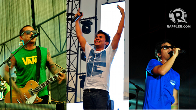 PHILIPPINE ROCK HEROES. L-R: Gabby Alipe (Urbandub), Yael Yuzon (Spongecola), and Raimund Marasigan (Sandwich) owned the stage as they performed for Close Up Summer Solstice 2013. All photos by Ina Jacobe