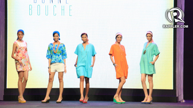 FAVORITE LOOK: CENTER. Bonne Bouche fills the stage with blue hues. Our favorite look is the light, sky blue dress that evokes comfort and freedom. 