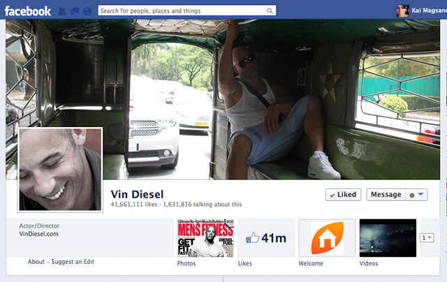 FACEBOOK-SAVVY. Diesel's new cover photo which he uploaded on May 15 at 2:30pm. Screen shot from Facebook