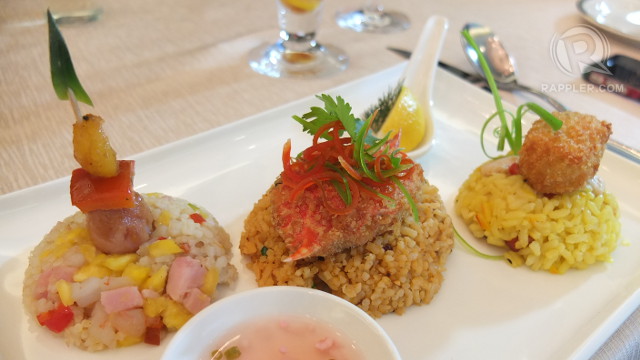 COUNTRIES REPRESENTED. From left to right, the Hawaiian, Philippine and Spanish rice delicacies prepared by Chef Jerome Cartailler