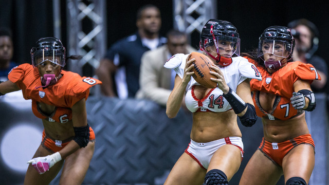 TOUGH GIRLS. Legends Football League pits women against women in viciously hot football games. All photos courtesy of KIX 