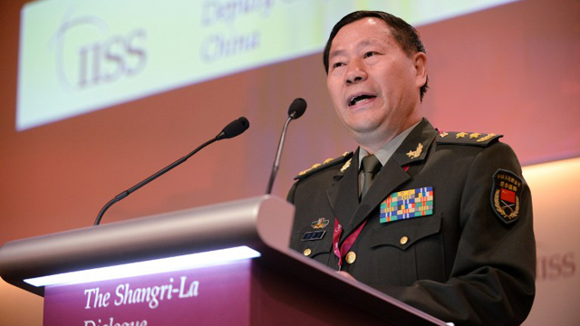 'LEGITIMATE' PATROLS. Top Chinese military official, Lieutenant General Qi Jianguo speaks at the 12th Asia Security Summit Shangri-La Dialogue in Singapore on June 2, 2013. Photo by Roslan Rahman/AFP