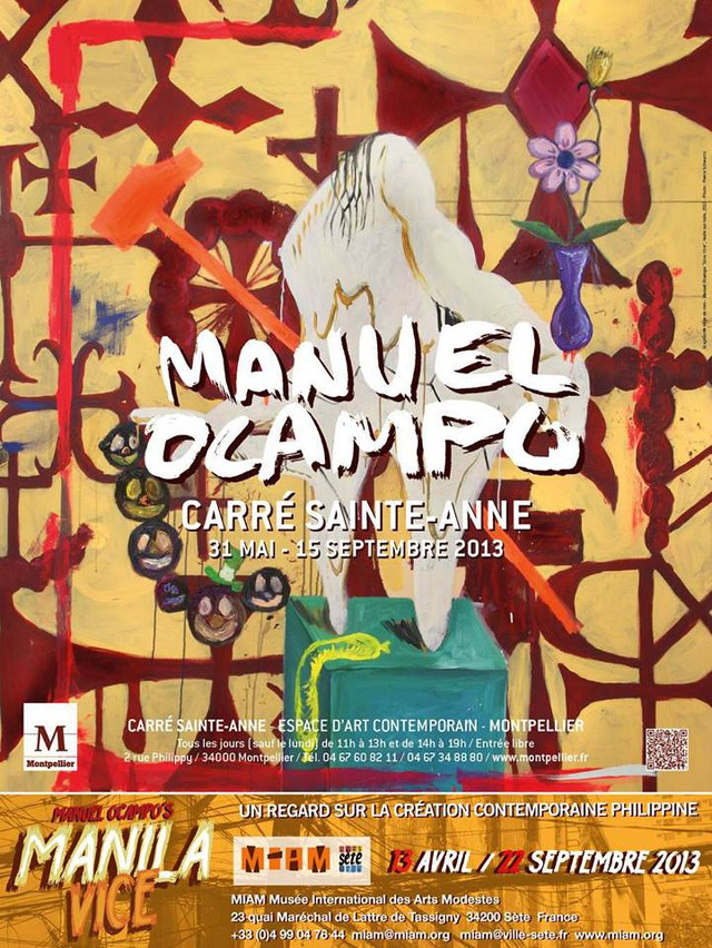 SOLO EXHIBIT. This is the poster for Manuel Ocampo's exhibit in Montpellier, France. Photo from Carré Sainte-Anne - Espace d'art contemporain de Montpellier Facebook page
