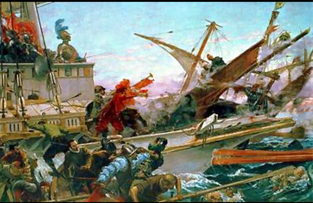 THE BATTLE OF LEPANTO. This Juan Luna painting is one of the magnificent collections of paintings that hang in the wall of the Senate Hall of Spain. Photo used with permission from Lili Ramirez (marilil.wordpress.com)