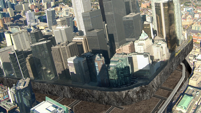DISASTER MOVIE? NOPE. 'Strip the City' does much virtual heavy lifting of its subjects, such as downtown Toronto in this case