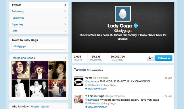 BACK IN HER SHELL. Lady Gaga has returned to an egg stage in Twitter