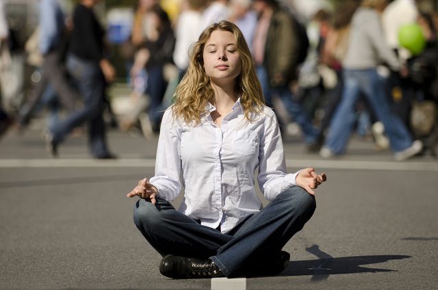 NOISY OUTSIDE, QUIET INSIDE. Meditation helps manage stress and negativity