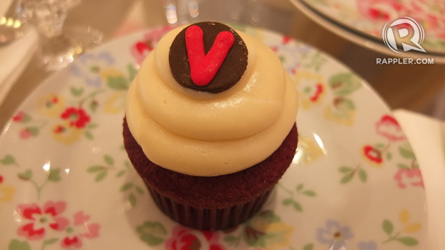 V FOR VELVET AND VANILLA. The bestselling Red Velvet cupcake sits on a pretty plate