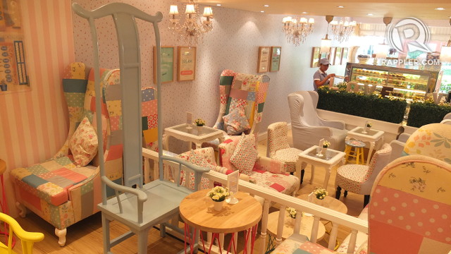 SHABBY CHIC. Vanilla Cupcake Bakery is bright with floral patterns, stripes, polka dots and pastel colors