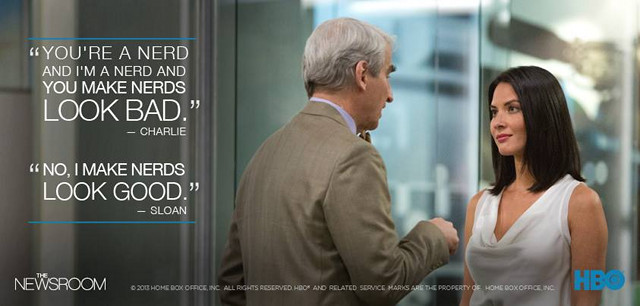 DAMN STRAIGHT. Olivia Munn’s Sloan is not one to back down from a talk-down by her boss (played by Sam Waterston). Image from HBO