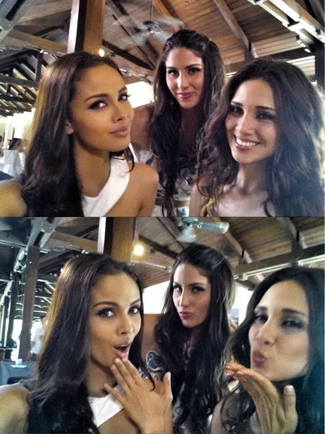 HOLA, AMIGA! Megan with Miss Dominican Republic and Miss Peru 