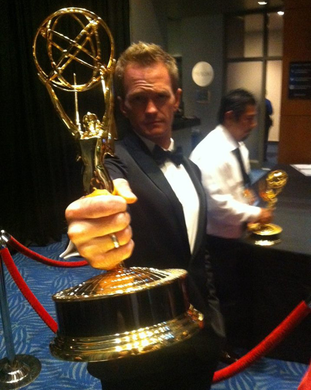 DOUBLE EMMY. Neil Patrick Harris celebrates wins for 'HIMYM' and the Tonys. Photo from the Emmys Facebook