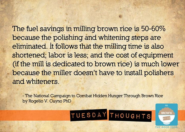 ENERGY-SAVING. Brown rice, requiring only one milling, saves labor and fuel. Infographic from the Grow Brown Rice Facebook page