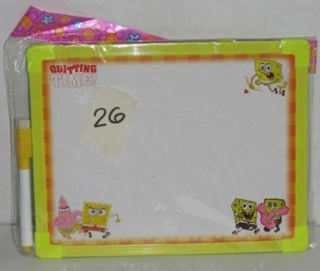 WRITING TOOL. This sample of a mini-white board with 'SpongeBob Squarepants' and 'Patrick' characters with 4,128 ppm of lead