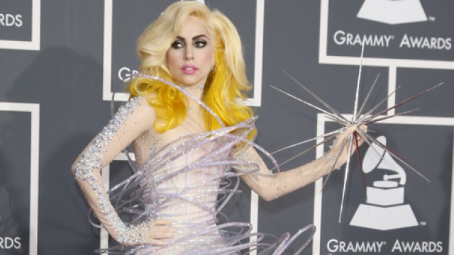 SPACE-BOUND? Lady Gaga in a stellar costume at the 2010 Grammy Awards