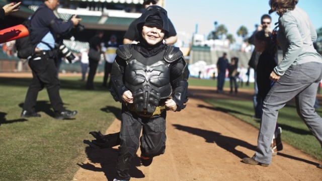 LITTLE HERO. Leukemia survivor Miles, 5, dressed as BatKid. Ramin Talaie/Getty Images/AFP