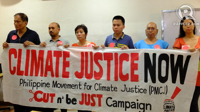 WATERED DOWN. Climate justice advocates call on developed countries to fulfill their targets for reducing carbon emissions. Photo by Pia Ranada/Rappler