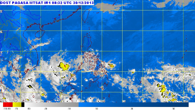 MTSAT ENHANCED-IR Satellite Image taken at 4:32 pm, December 30, 2013. Image from PAGASA