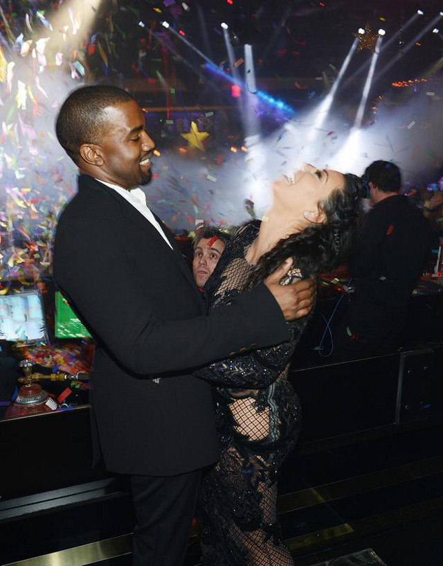 BABY DADDY AND MOMMA. Kanye West and Kim Kardashian on New Year's eve. Photo from the Kim Kardashian Facebook page