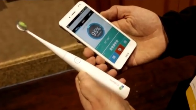 BETTER BRUSHING. Technology dedicated to protecting your pearly whites. Screen grab from CES 2014 Youtube