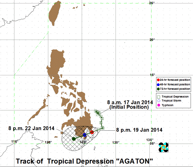 Agaton's storm track as of 8pm, January 19. Map from PAGASA