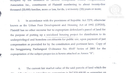 A 2008 complaint filed by the Paranaque City government numbers Silverio's occupants at 25,000 families.
