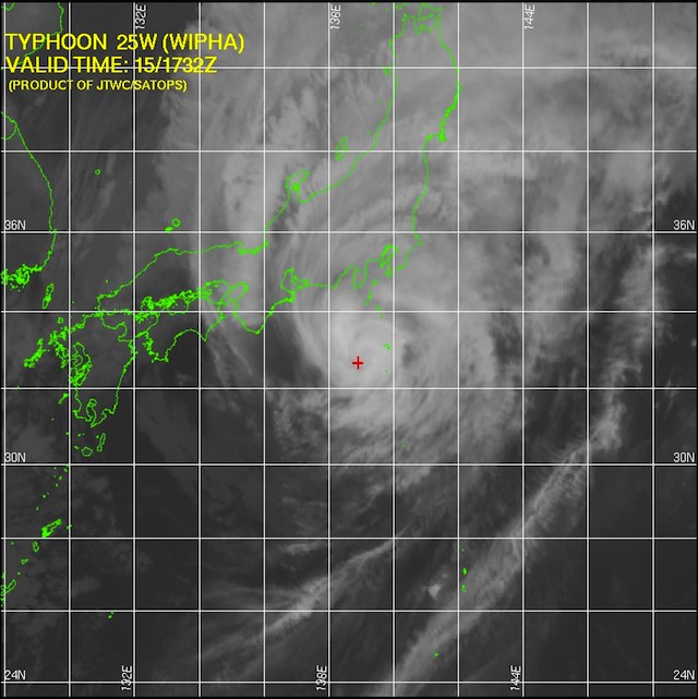 TYPHOON WIPHA. Typhoon Wipha as seen in this satellite image by the US Navy Joint Typhoon Warning Center (JTWC), 16 Oct 2013. Image courtesy JTWC