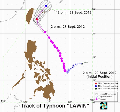 Typhoon track as of 2 pm. Image courtesy of PAGASA