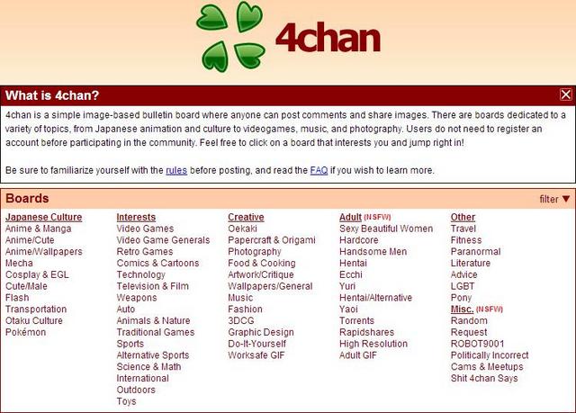 4CHAN. Simple and organized. Screen grab from 4chan.org