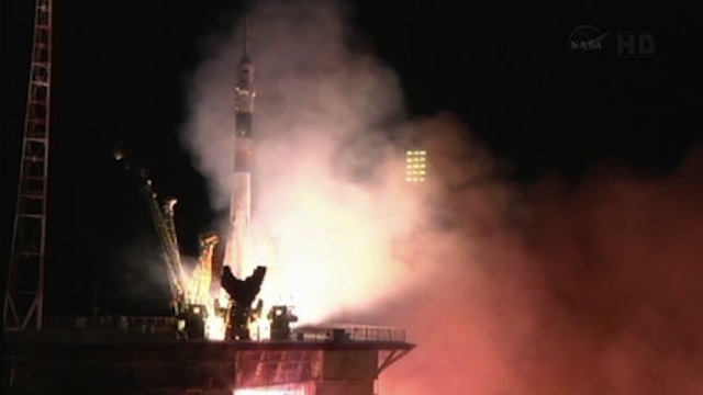 LIFTOFF. The Soyuz TMA-09M lifts off from the Baikonour space center in Kazakhstan to begin a six-hour trip to the International Space Station (ISS), May 29, 2012. Photo courtesy of NASA/NASA TV