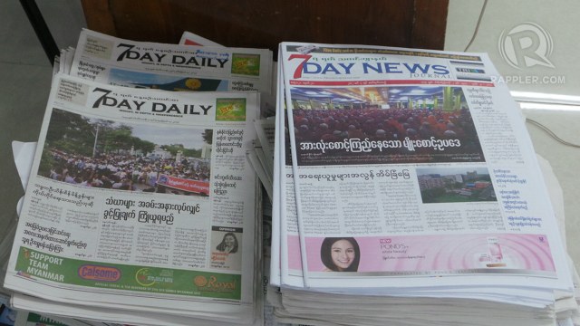 DAILIES VS WEEKLIES. In Myanmar, readers still prefer to buy the weekly journals over the daily newspapers because of old habits and a belief that they are more valuable. Photo by Rappler/Ayee Macaraig, 2013 SEAPA Fellow 