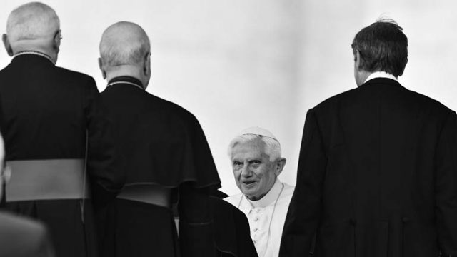 LAST GOODBYE. A file photo shows Pope Benedict XVI greeting priests and bishops on May 16, 2012