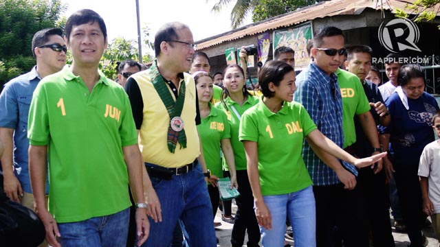 YELLOW. President Aquino attempts to give Team PNoy local candidates like mayoral candidate Darlene Antonino-Custodio a boost in General Santos City. Photo by Ronald Velasquez