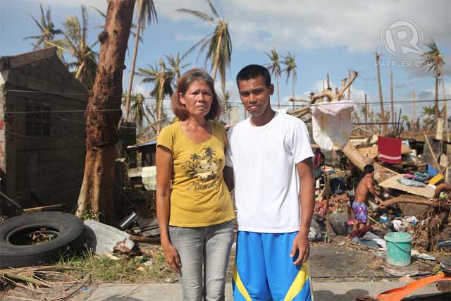 ALIVE. Luzviminda Abuyot and her fifth son Rodolfo, one of ten, survived Typhoon Yolanda. Photo by Jake Verzosa